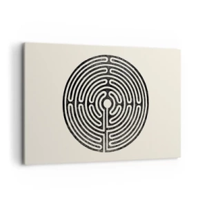 Obraz na płótnie - Czarno-biały okrągły labirynt na jasnym tle - 120x80cm - Tajemniczy porządek - Nowoczesna dekoracja ścienna do salonu, kuchni i sypialni ARTTOR