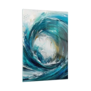 Obraz na szkle - Wizualizacja potężnej morskiej fali w formie wiru z intensywnym błękitem - 50x70cm - Morski portal - Nowoczesna dekoracja ścienna do salonu, kuchni i sypialni ARTTOR