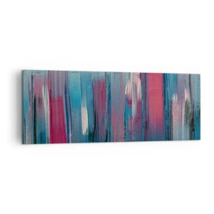 Obraz na płótnie - Abstrakcyjne pionowe formy w odcieniach błękitu i czerwieni - 140x50cm - Kompozycja wertykalna w błękicie i czerwieni - Nowoczesna dekoracja ścienna do salonu i sypialni ARTTOR