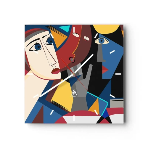 Zegar ścienny - Kubistyczne twarze w intensywnych kolorach - 30x30cm - Rozmowa kubistów - Nowoczesna dekoracja ścienna do salonu i sypialni ARTTOR