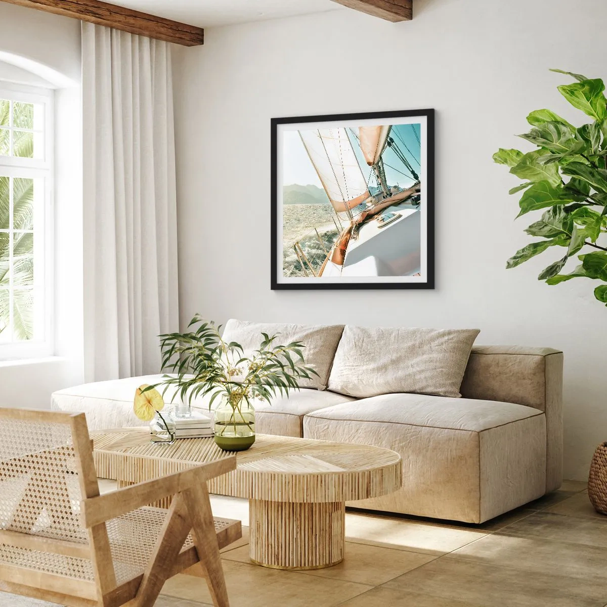 Plakat w czarnej ramie - Pod pełnymi żaglami - 60x60 cm