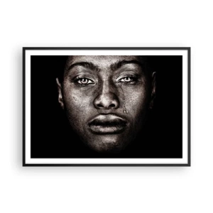 Plakat w czarnej ramie - Portret twarzy z pojedynczą łzą na czarnym tle - 100x70cm - Jedna łza - Nowoczesna dekoracja ścienna do salonu i sypialni ARTTOR