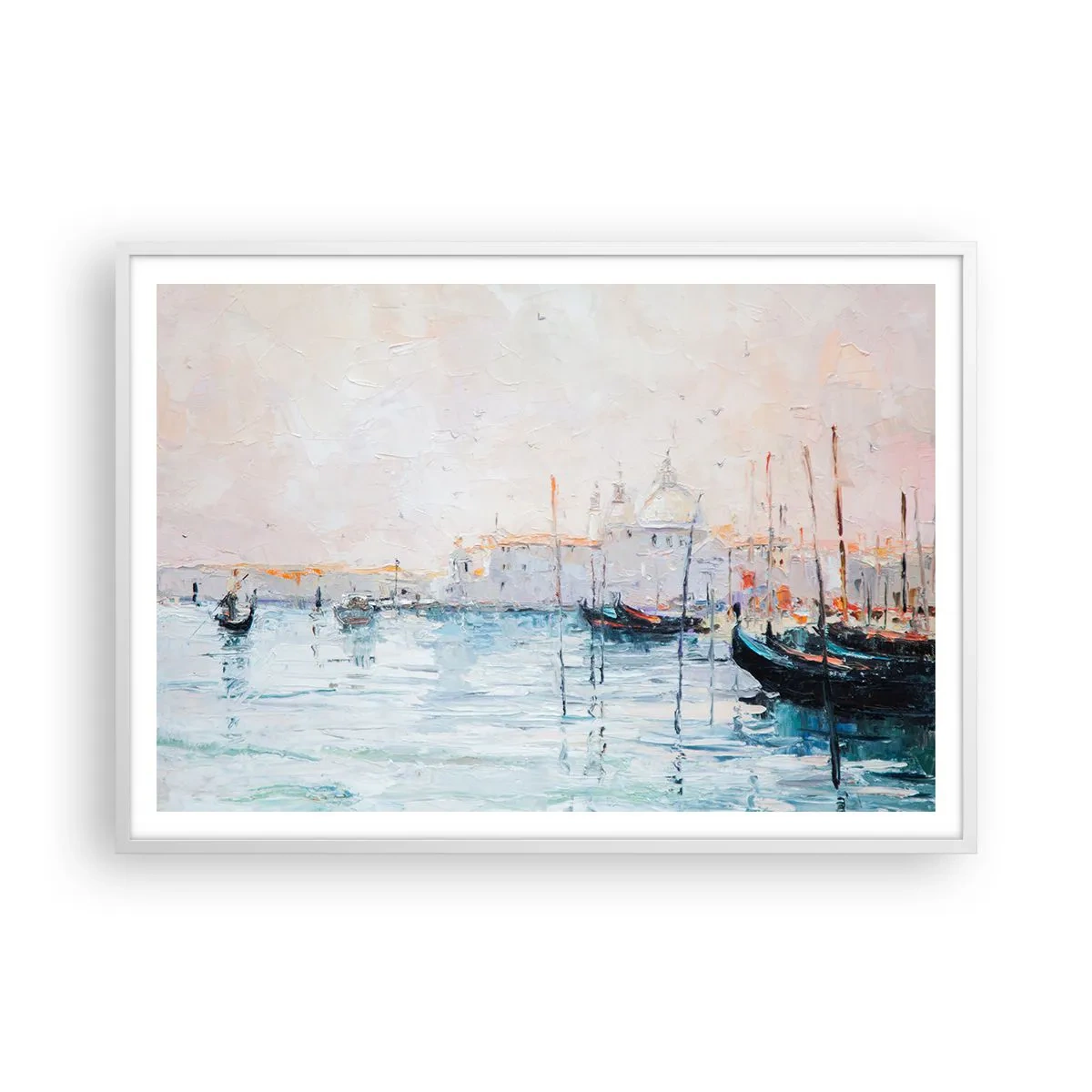 Plakat w białej ramie - Za wodą, za mgłą - 100x70 cm