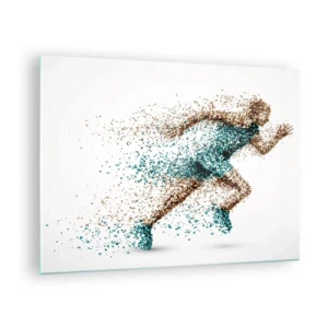 Obraz na szkle - Postać biegacza uformowana z kolorowych cząsteczek - 70x50cm - Życie to bieg - Nowoczesna dekoracja ścienna do salonu i sypialni ARTTOR