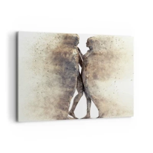 Obraz na płótnie - Abstrakcyjny duet sylwetek w piaskowych odcieniach - 120x80cm - Z prochu powstali, by kochać - Nowoczesna dekoracja ścienna do salonu, kuchni i sypialni ARTTOR