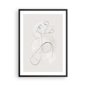 Plakat w czarnej ramie - Linia konturowa postaci na tle delikatnych pastelowych kształtów - 50x70cm - Spirala piękna - Nowoczesna dekoracja ścienna do salonu i sypialni ARTTOR