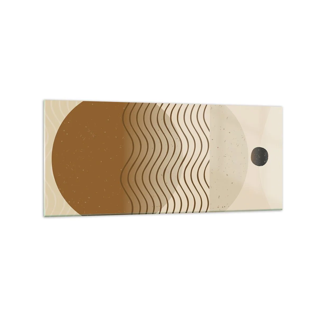 Obraz na szkle - Geometryczna abstrakcja z kołami i falistymi liniami w ciepłych barwach - 120x50cm - O pochodzeniu figur geometrycznych - Nowoczesna dekoracja ścienna do salonu i sypialni ARTTOR