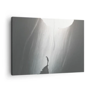 Obraz na płótnie - Sylwetka człowieka na dnie jaskini z widokiem na światło - 70x50cm - Zawsze jest jakieś wyjście - Nowoczesna dekoracja ścienna do salonu i sypialni ARTTOR