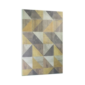 Obraz na szkle - Geometryczna kompozycja trójkątów w odcieniach ziemi - 70x100cm - Pod kątem trójkąta - Nowoczesna dekoracja ścienna do salonu i sypialni ARTTOR