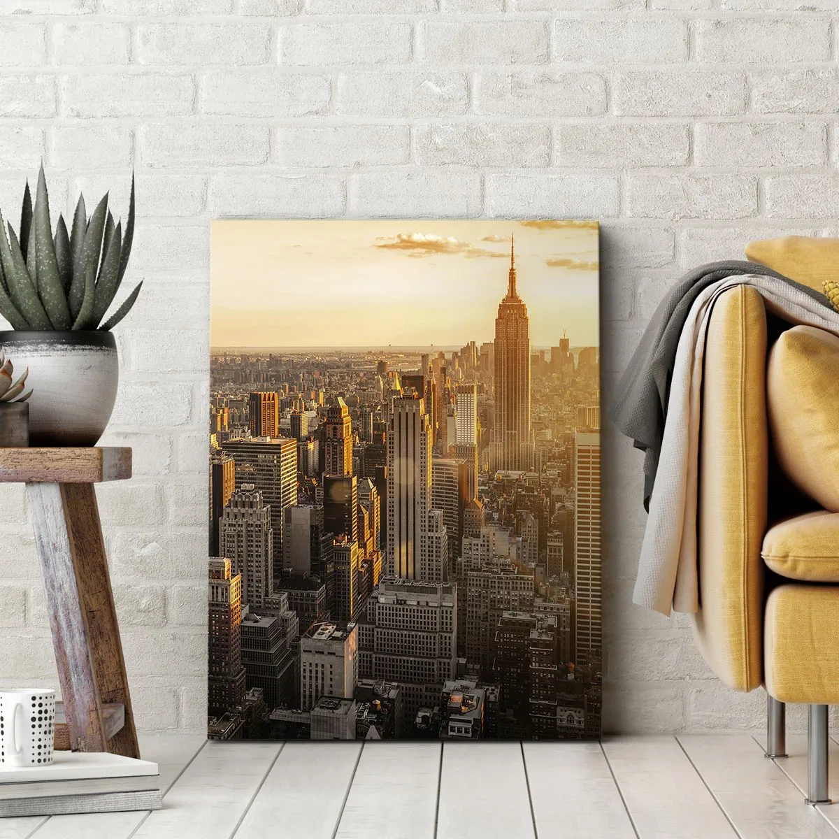 Obraz na płótnie - Panorama miasta w złotym świetle - 50x70cm - Rosnąc w słońcu - Nowoczesna dekoracja ścienna do salonu, kuchni i sypialni ARTTOR