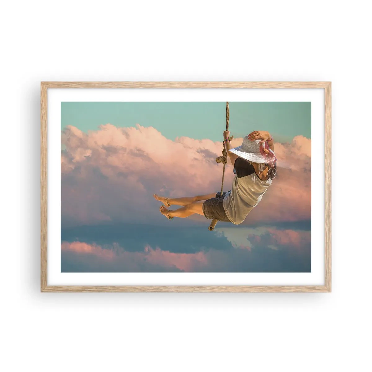 Plakat w ramie jasny dąb - Zabawa w obłokach - 70x50 cm