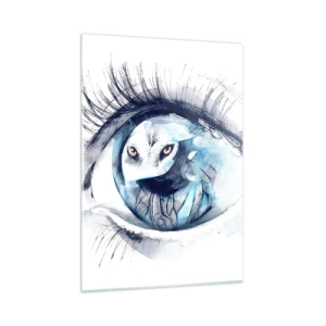 Obraz na szkle - Kobiece oko z motywem sowy w stylu akwareli - 50x70cm - Oko w oko z dzikością - Nowoczesna dekoracja ścienna do salonu, kuchni i sypialni ARTTOR