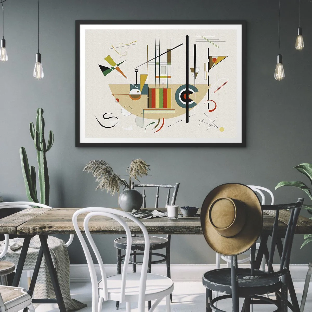 Plakat w czarnej ramie - Kolorowa abstrakcja z geometrycznymi kształtami - 70x50cm - I świat się śmieje - Nowoczesna dekoracja ścienna do salonu i sypialni ARTTOR