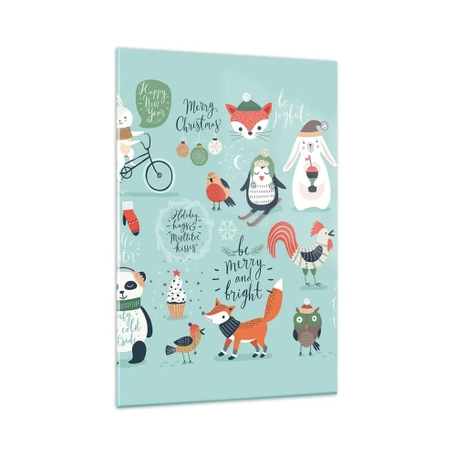 Obraz na szkle - Świąteczna ilustracja zwierząt w zimowym klimacie - 80x120cm - Niech zawsze już będą święta! - Nowoczesna dekoracja ścienna do salonu i sypialni ARTTOR