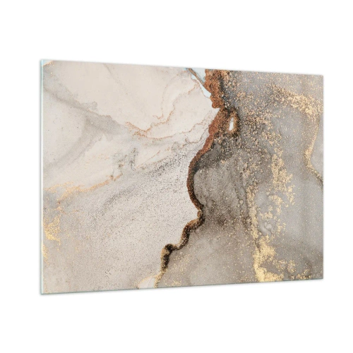 Obraz na szkle - Abstrakcyjna kompozycja z beżem, złotem i grafitem - 100x70cm - Na granicy barw - Nowoczesna dekoracja ścienna do salonu, kuchni i sypialni ARTTOR