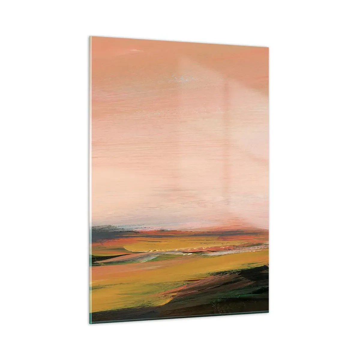 Obraz na szkle - Abstrakcyjny pejzaż w odcieniach różu i złamanej zieleni - 50x70cm - W różowej tonacji - Nowoczesna dekoracja ścienna do salonu, kuchni i sypialni ARTTOR