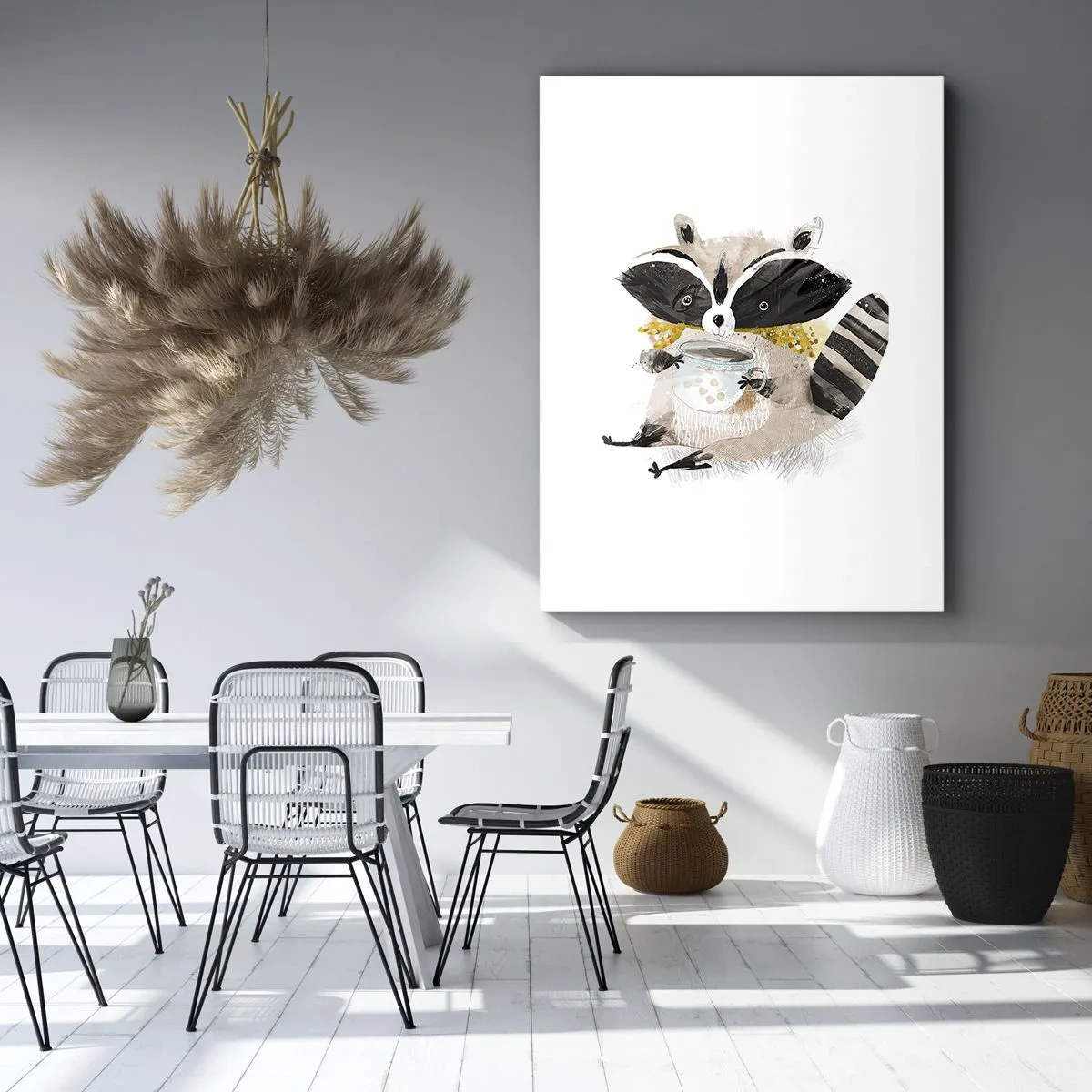 Obraz na płótnie - Uroczy szop z kubkiem herbaty w stylu ilustracyjnym - 50x70cm - Mój przyjaciel szop - Nowoczesna dekoracja ścienna do salonu, kuchni i sypialni ARTTOR