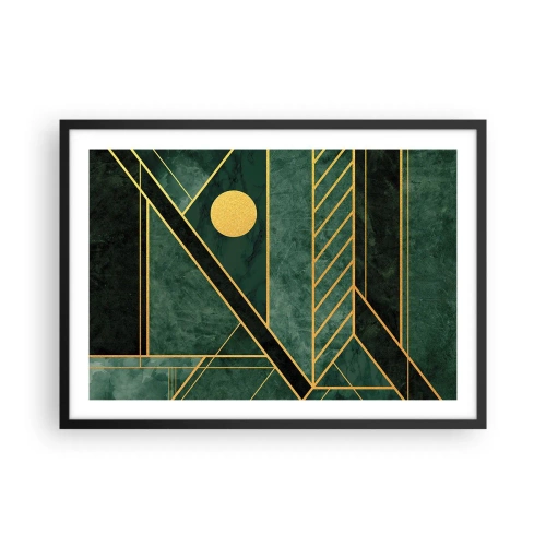 Plakat w czarnej ramie - Geometria w zieleni i złocie z eleganckim wzorem - 70x50cm - Dynamika złota i lazuru - Nowoczesna dekoracja ścienna do salonu i sypialni ARTTOR