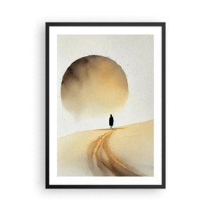 Plakat w czarnej ramie - Sylwetka wędrowca na pustynnej drodze - 50x70cm - Zawsze tęsknota - Nowoczesna dekoracja ścienna do salonu i sypialni ARTTOR