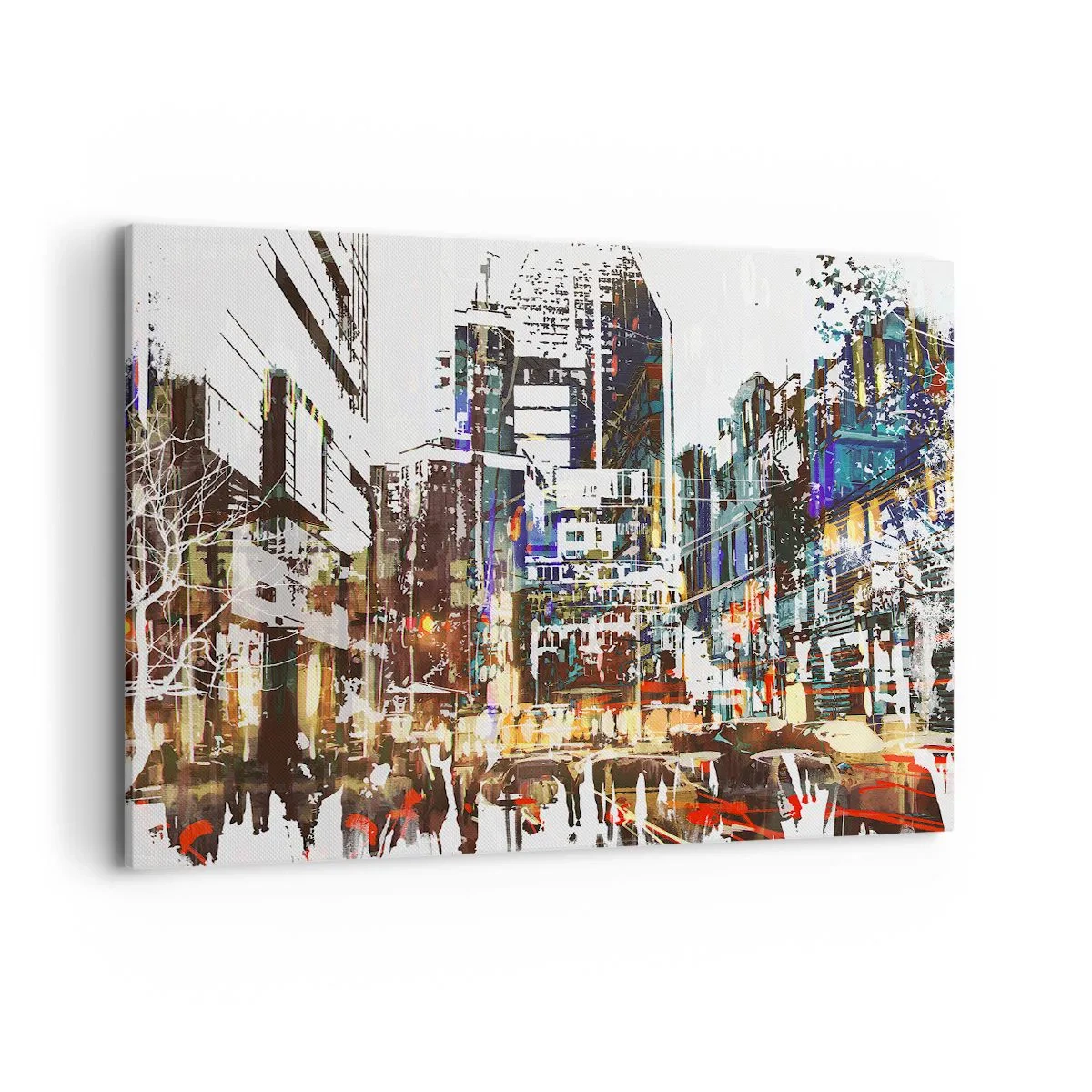 Obraz na płótnie - Nowoczesny miejski pejzaż w artystycznym stylu - 100x70cm - Miasto migotliwe - Nowoczesna dekoracja ścienna do salonu, kuchni i sypialni ARTTOR