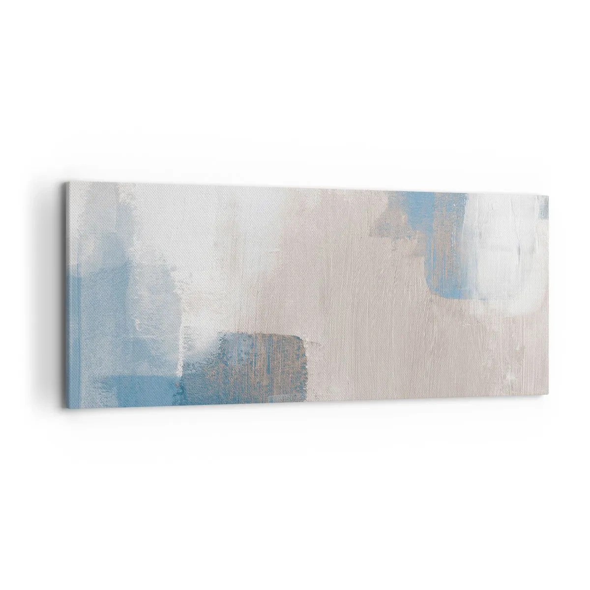 Obraz na płótnie - Abstrakcyjne kształty w odcieniach błękitu i beżu - 120x50cm - Abstrakcja różowa za zasłoną błękitu - Nowoczesna dekoracja ścienna do salonu i sypialni ARTTOR