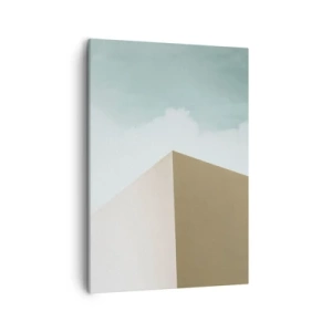 Obraz na płótnie - Minimalistyczna bryła architektoniczna na tle błękitnego nieba - 50x70cm - Geometria słonecznego lata - Nowoczesna dekoracja ścienna do salonu, kuchni i sypialni ARTTOR