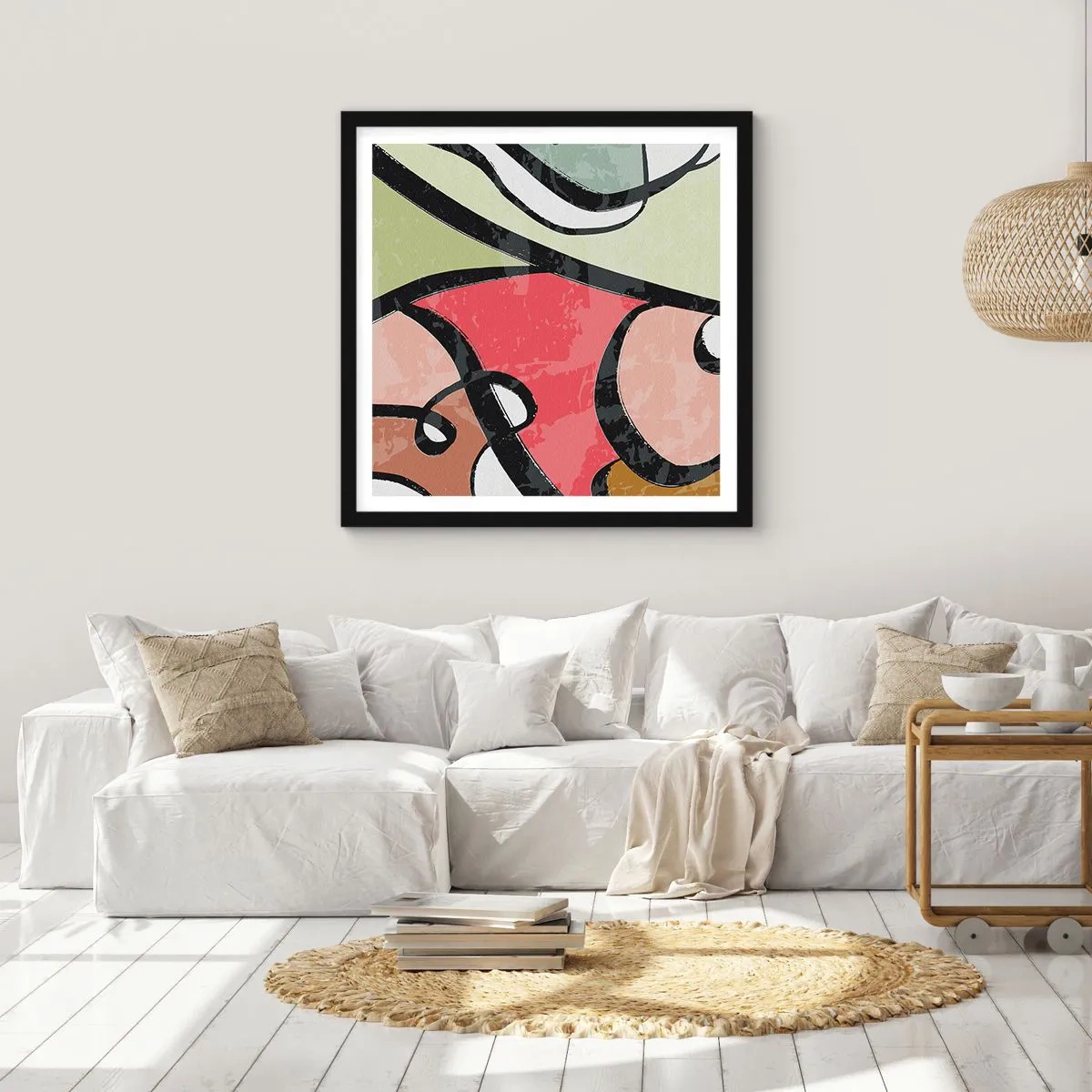 Plakat w czarnej ramie - Piruety wśród barw - 50x50 cm