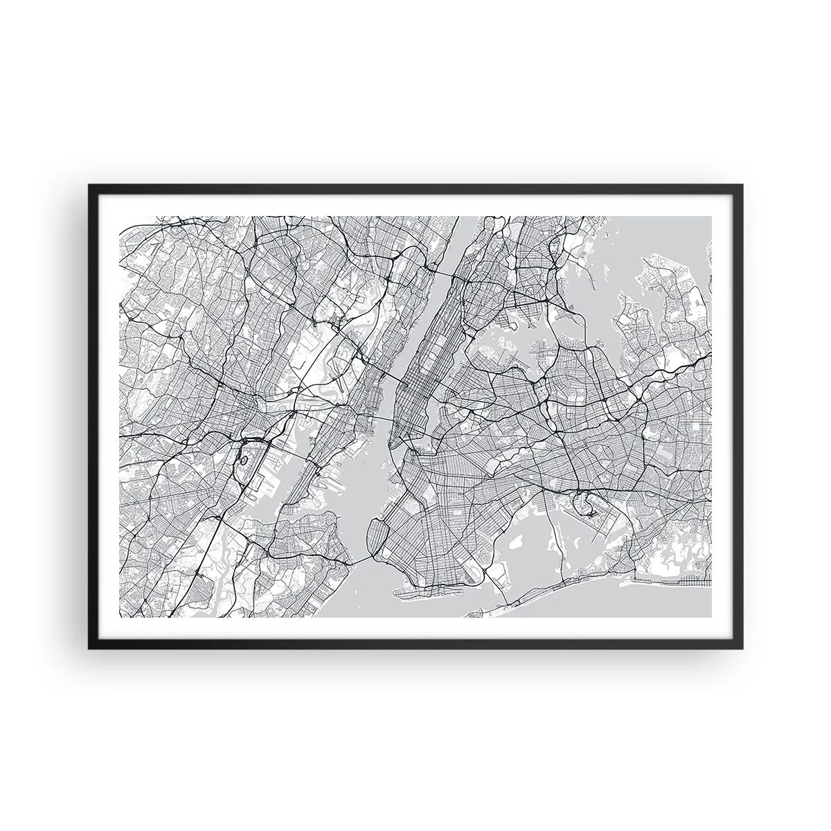 Plakat w czarnej ramie - Mapa miasta w minimalistycznym stylu na szarym tle - 100x70cm - Anatomia metropolii - Nowoczesna dekoracja ścienna do salonu i sypialni ARTTOR