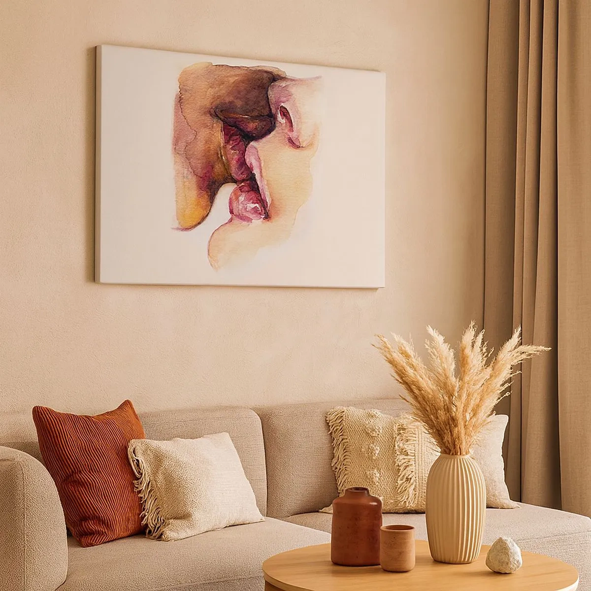 Obraz na płótnie - Akwarelowy obrazek przedstawiający zbliżenie twarzy - 70x50cm - Jak noc i dzień, ziemia i niebo - Nowoczesna dekoracja ścienna do salonu i sypialni ARTTOR