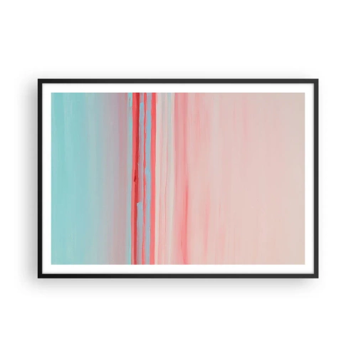 Plakat w czarnej ramie - Pastelowe linie w odcieniach różu i błękitu w minimalistycznej kompozycji - 100x70cm - Abstrakcja o świcie - Nowoczesna dekoracja ścienna do salonu i sypialni ARTTOR