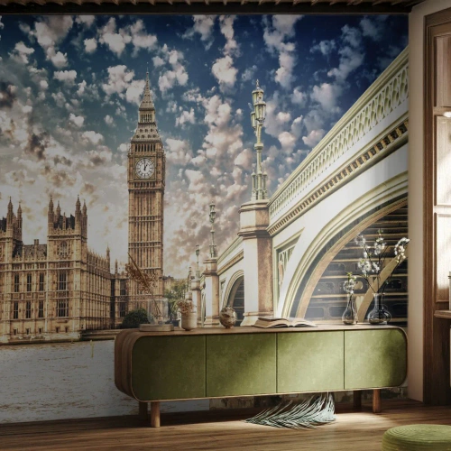 Fototapeta Premium Sand - Pierzaste obłoki nad Tamizą - Miasto, Londyn, Anglia - 400x280 cm