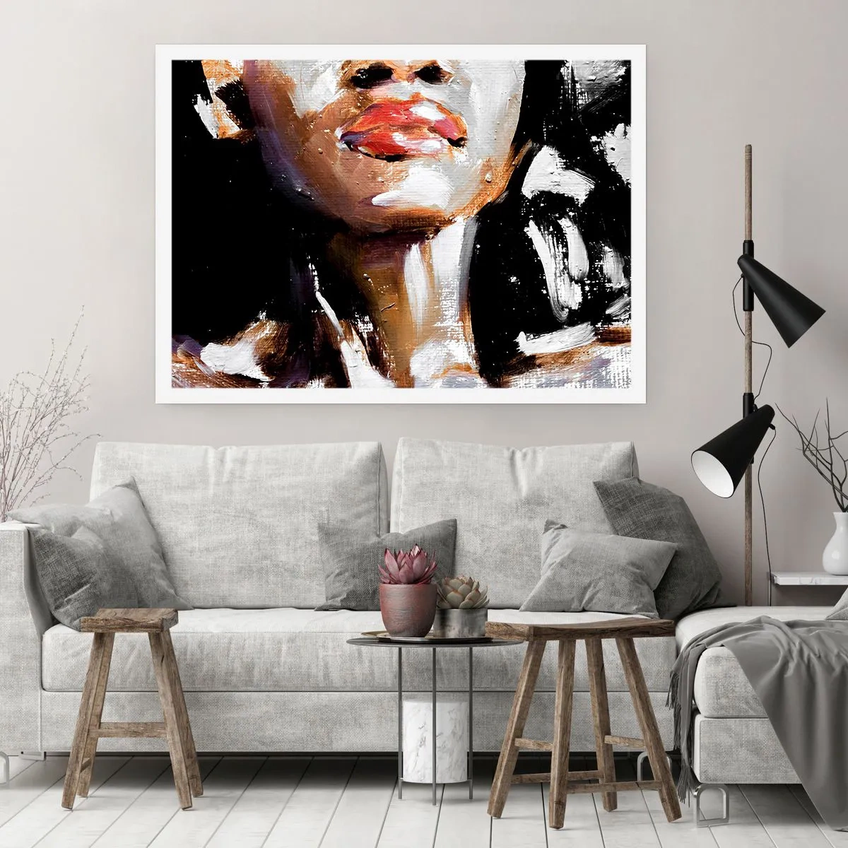 Plakat - Portret kobiety w ekspresyjnym stylu malarskim na ciemnym tle - 100x70cm - Duma bez uprzedzeń - Nowoczesna dekoracja ścienna do salonu i sypialni ARTTOR