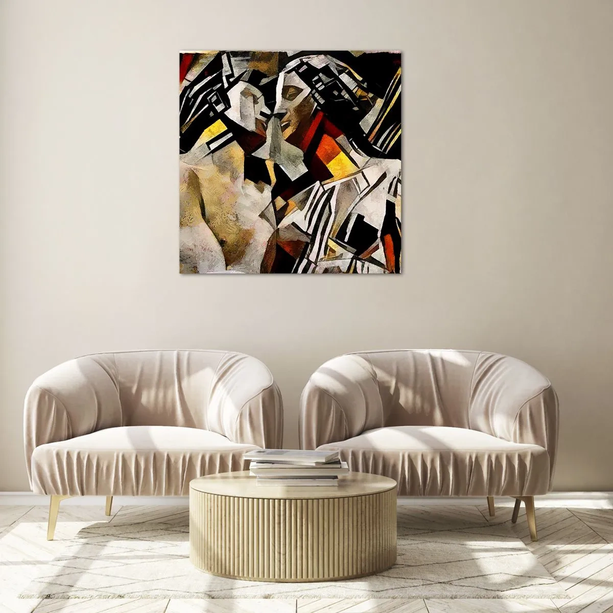 Obraz na szkle - Posągowy pocałunek - 60x60 cm