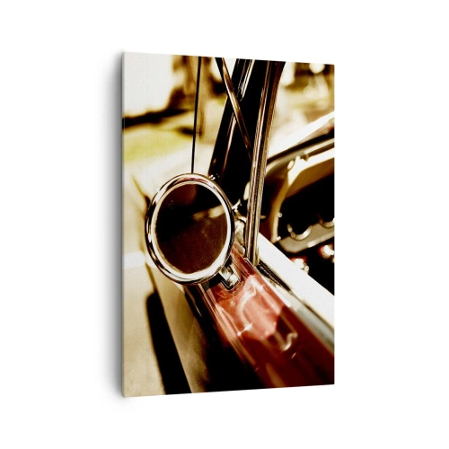 Obraz na płótnie - Zbliżenie na lusterko i wnętrze klasycznego samochodu retro - 70x100cm - Auto z duszą - Nowoczesna dekoracja ścienna do salonu i sypialni ARTTOR