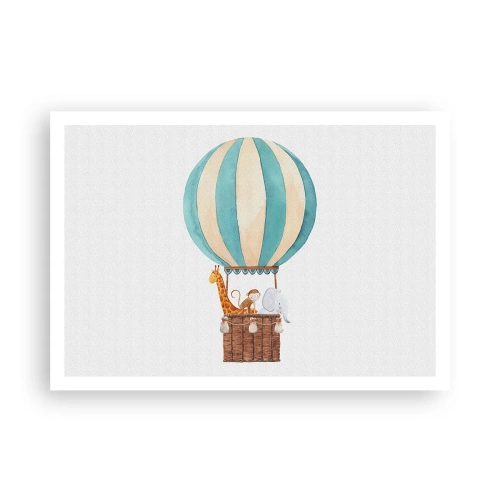 Plakat - Balon z uroczymi zwierzętami w pastelowych barwach - 100x70cm - Fantastyczna wycieczka - Nowoczesna dekoracja ścienna do salonu i sypialni ARTTOR
