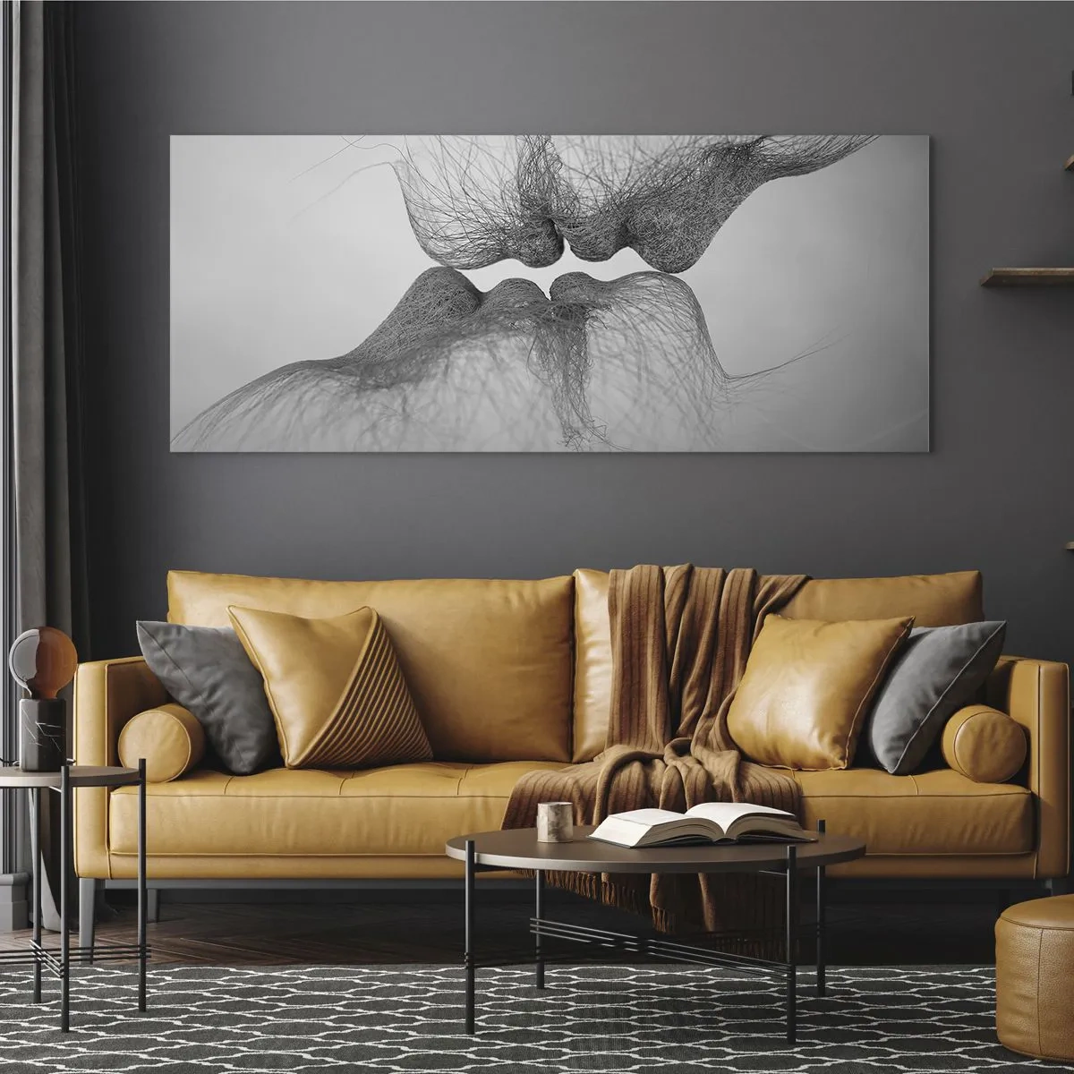 Obraz na szkle - Abstrakcyjny pocałunek przedstawiony w eterycznej formie - 120x50cm - Pocałunek wiatru - Nowoczesna dekoracja ścienna do salonu i sypialni ARTTOR