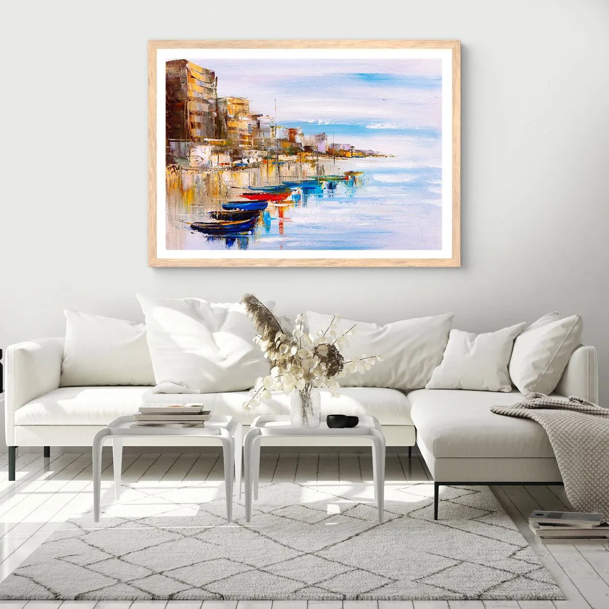 Plakat w ramie jasny dąb - Wielobarwna miejska przystań - 91x61 cm