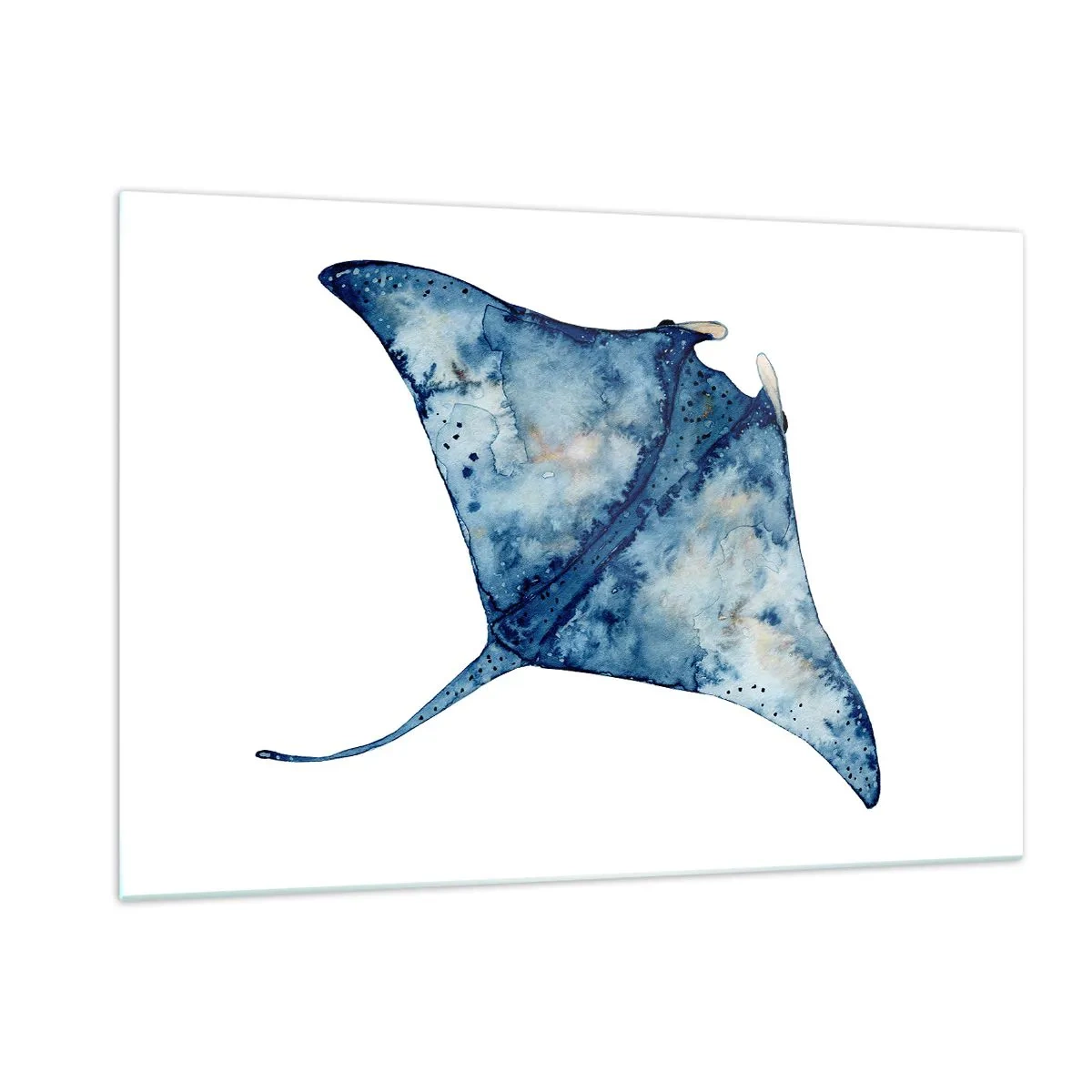 Obraz na szkle - Granatowa raja w akwarelowym stylu na białym tle - 120x80cm - Życie w błękicie - Nowoczesna dekoracja ścienna do salonu, kuchni i sypialni ARTTOR