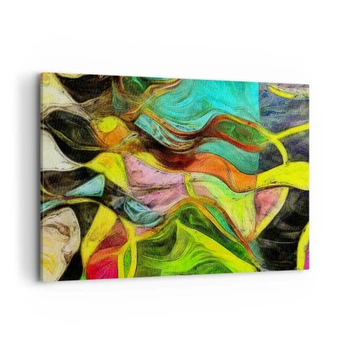 Obraz na płótnie - Abstrakcyjna kompozycja z barwnymi plamami i dynamicznymi liniami - 100x70cm - Ruch to życie - Nowoczesna dekoracja ścienna do salonu, kuchni i sypialni ARTTOR