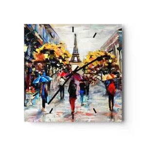 Zegar ścienny - Jesienny spacer w Paryżu z widokiem na wieżę Eiffla - 30x30cm - Jesienią szczególnie piękny - Nowoczesna dekoracja ścienna do salonu i sypialni ARTTOR