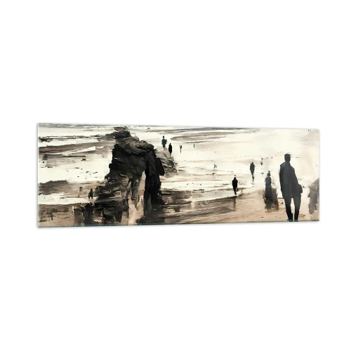 Obraz na szkle - Spacerowicze na plaży w spokojnym pejzażu - 160x50cm - Przywołani - Nowoczesna dekoracja ścienna do salonu i sypialni ARTTOR