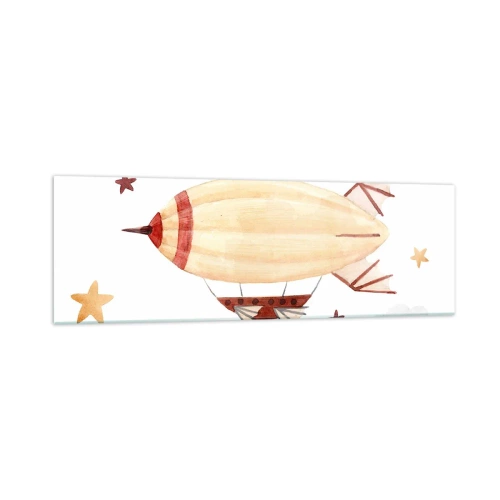 Obraz na szkle - Ręcznie malowany sterowiec na tle gwiazd - 160x50cm - Powietrzny statek - Nowoczesna dekoracja ścienna do salonu i sypialni ARTTOR