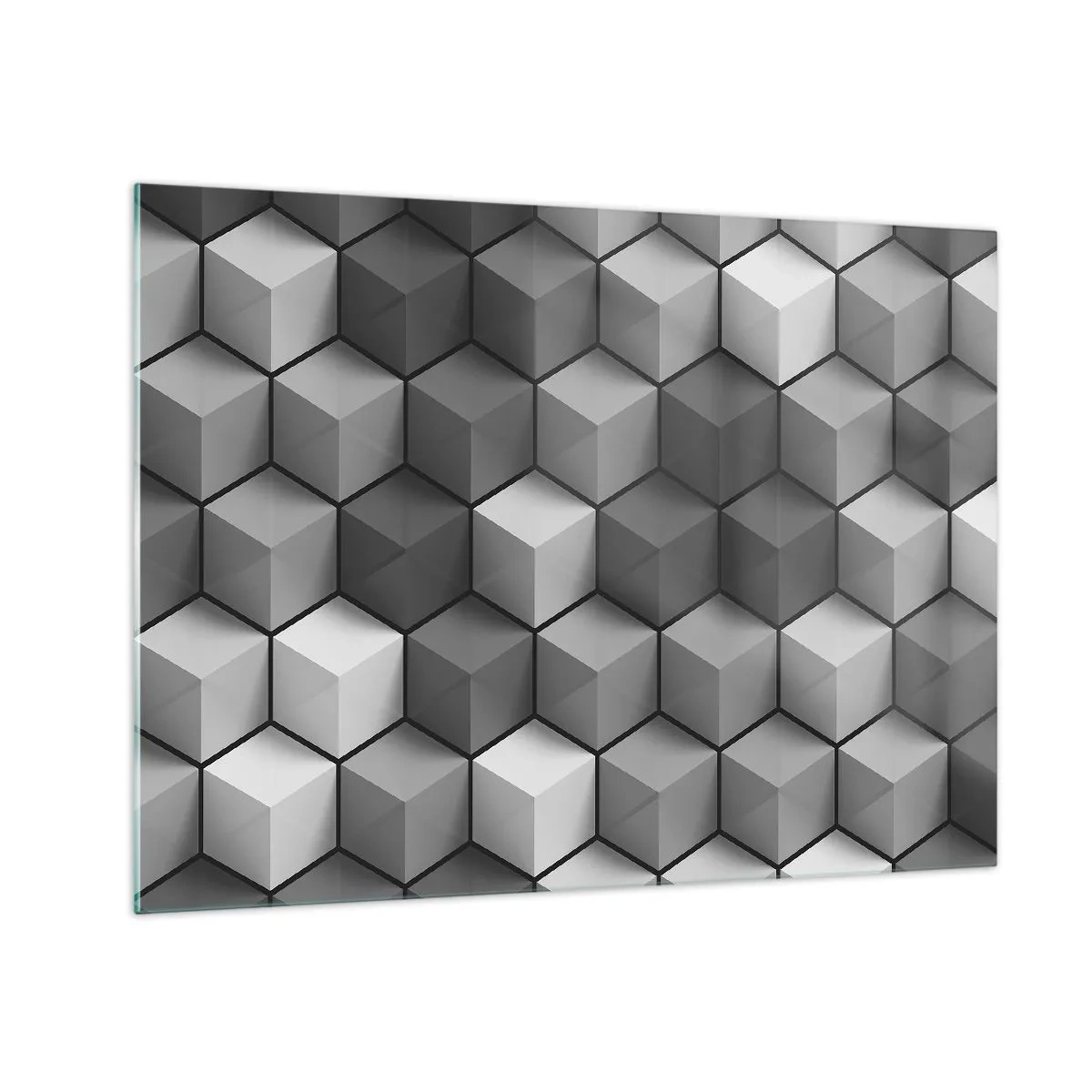 Obraz na szkle - Geometryczne sześciany w odcieniach szarości - 70x50cm - Kubistyczna układanka - Nowoczesna dekoracja ścienna do salonu i sypialni ARTTOR