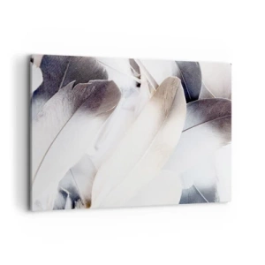 Obraz na płótnie - Zbliżenie na delikatne pióra w odcieniach bieli i szarości - 100x70cm - Niemal anielskie - Nowoczesna dekoracja ścienna do salonu, kuchni i sypialni ARTTOR