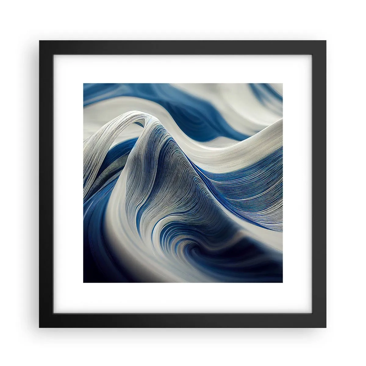Plakat w czarnej ramie - Płynność błękitu i bieli - 30x30 cm
