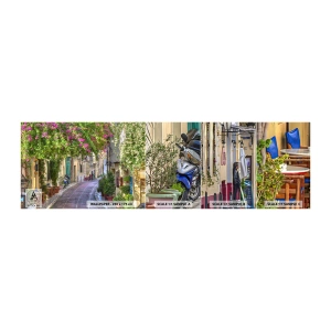 Fototapeta Próbka Samoprzylepna Deluxe Sticker - Kwitnący zaułek - Architektura, Grecja, Miasto - 100x30 cm
