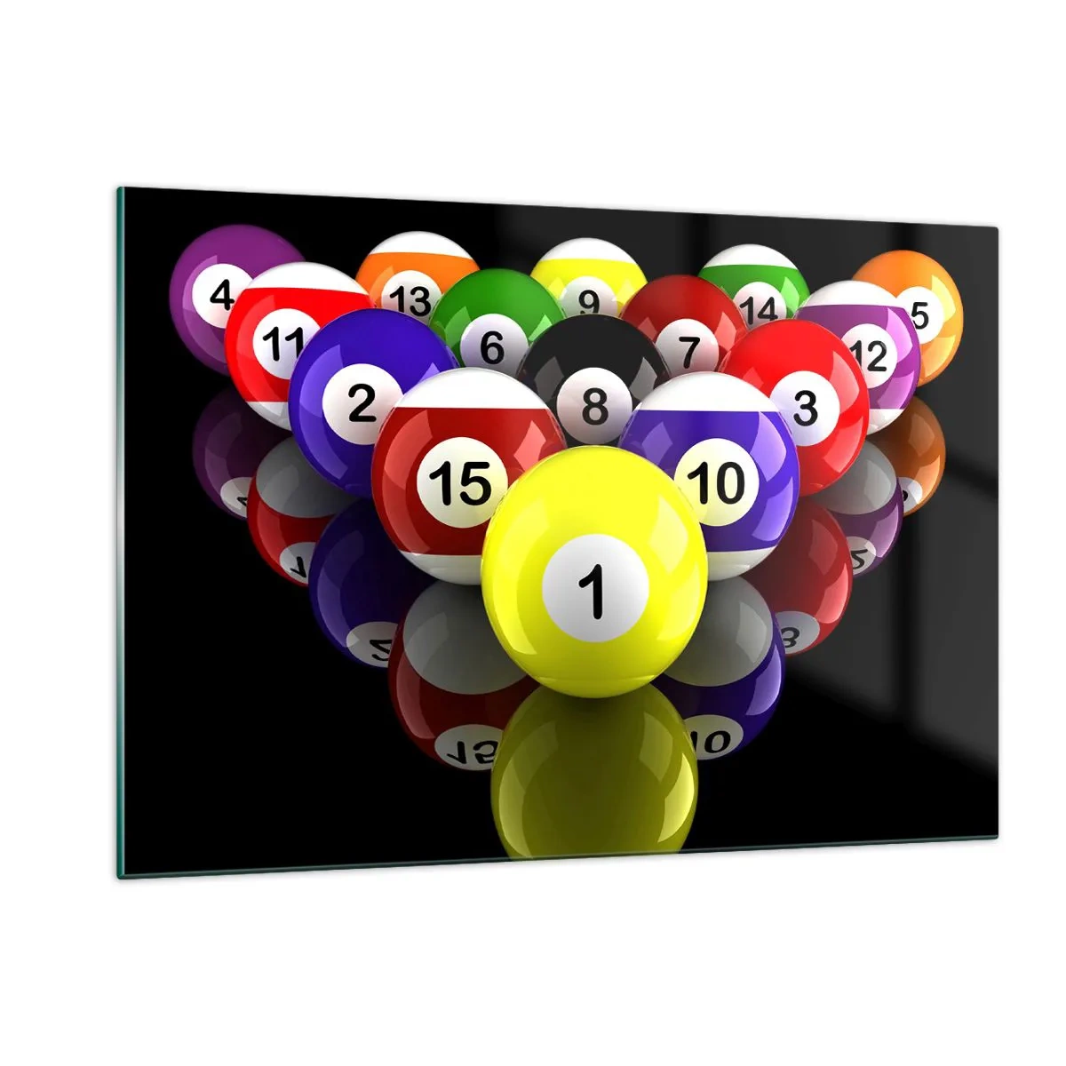 Obraz na szkle - Kolorowe bile bilardowe ułożone na czarnym tle - 120x80cm - Różne barwy gry - Nowoczesna dekoracja ścienna do salonu, kuchni i sypialni ARTTOR