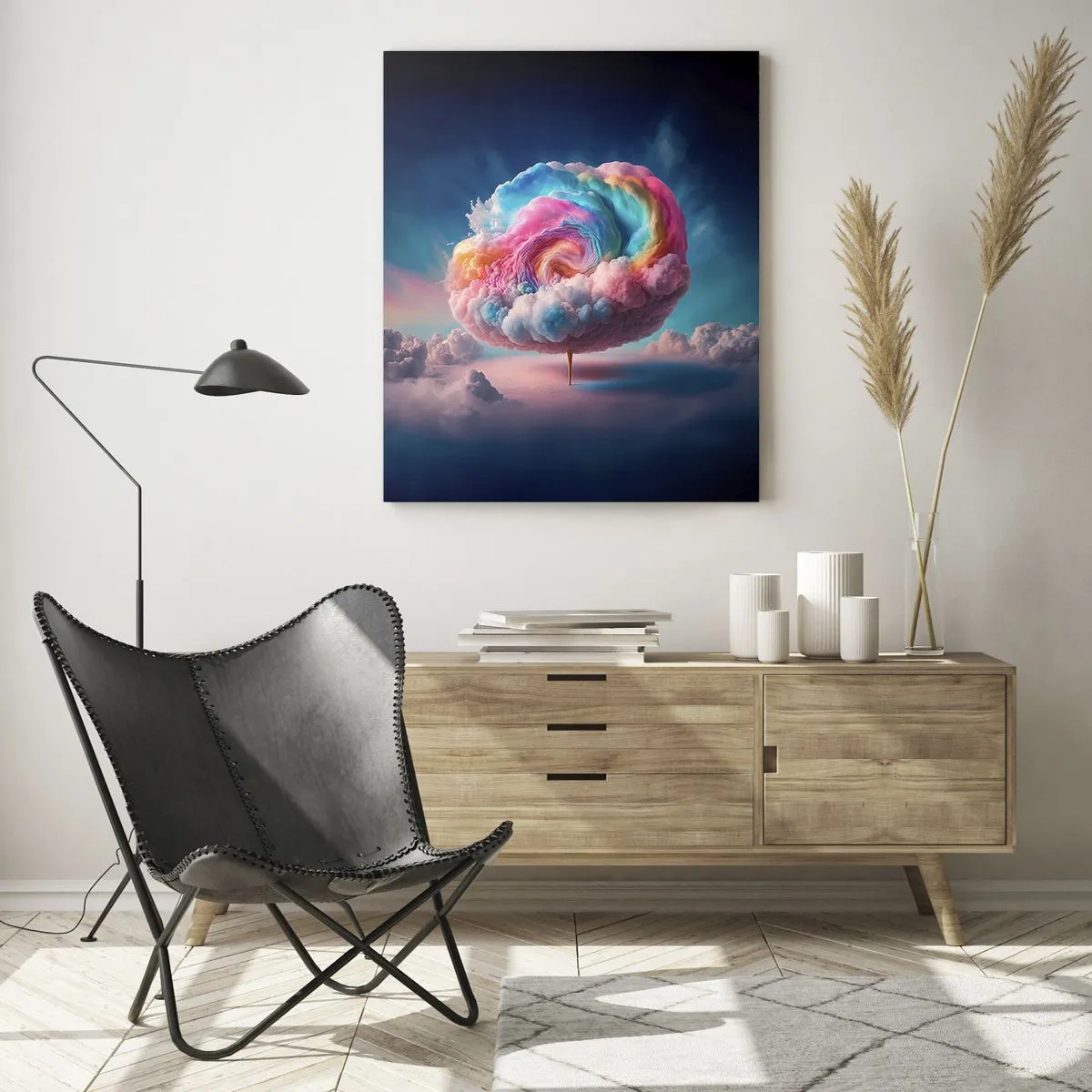 Obraz na szkle - Chmura w kształcie spirali w pastelowych barwach na niebie - 70x100cm - Sen o wesołym miasteczku - Nowoczesna dekoracja ścienna do salonu i sypialni ARTTOR