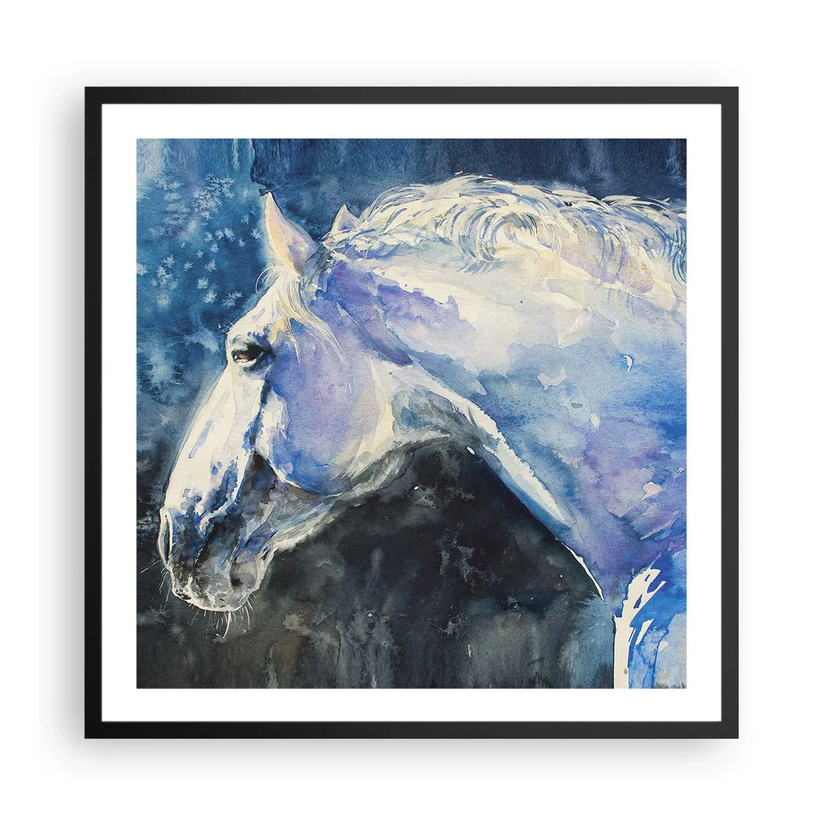 Plakat w czarnej ramie - Portret w błękitnej poświacie - 60x60 cm