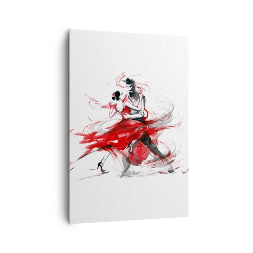 Obraz na płótnie - Tancerze w dynamicznym tańcu z czerwonymi akcentami - 70x100cm - Tango - rytm namiętności - Nowoczesna dekoracja ścienna do salonu i sypialni ARTTOR
